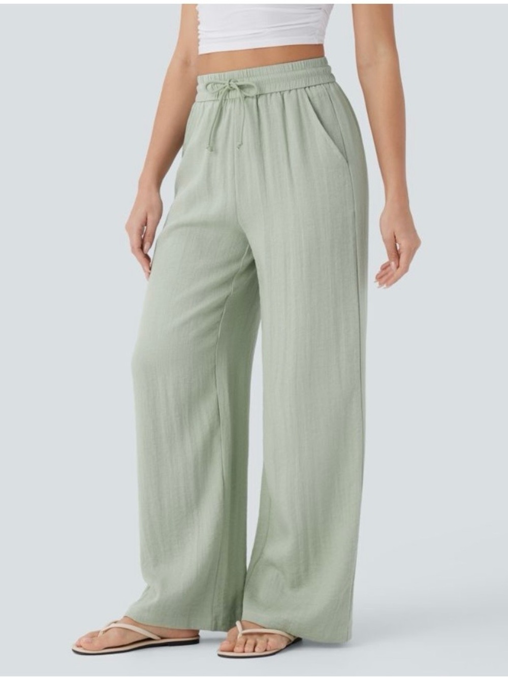 Halara High Waisted Wide Leg Mint Green Pull On Pants Size XL TALL
